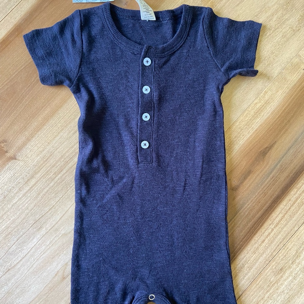 Kate Quinn - 18-24 month - black - pointelle - Henley SS union suit - NWT